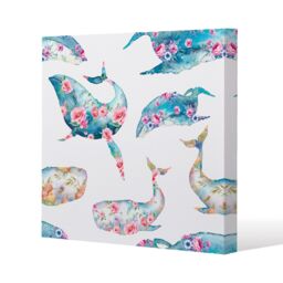 Benjamin Tate Design Whale with flowers (Canvas Print) / 127 x 127 x 4cm in Natural - Size: 127 x 127 x 4 cm - thumbnail 1