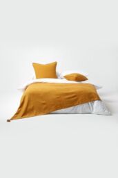Homescapes Cotton Rajput Ribbed Throw in Mustard - Size: 150 cm x 200 cm - thumbnail 3