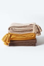 Homescapes Cotton Rajput Ribbed Throw in Mustard - Size: 150 cm x 200 cm - thumbnail 6