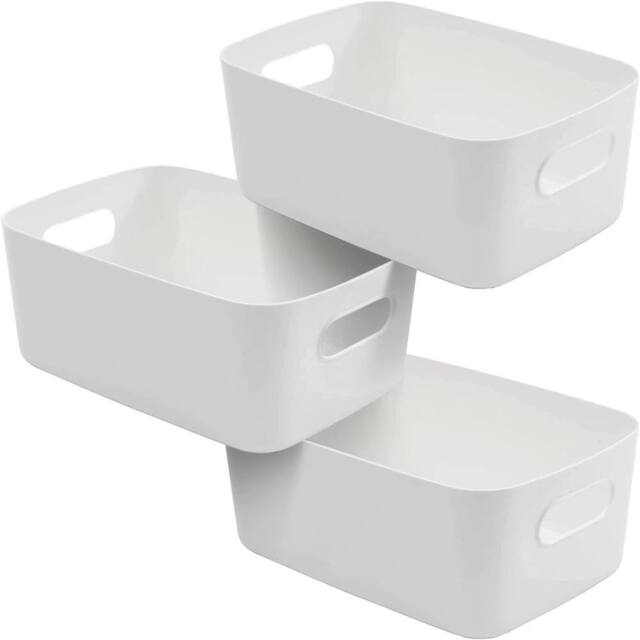 Tanness 3 Pack Stackable Plastic Storage Boxes with Handles - White - image 1