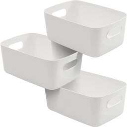 Tanness 3 Pack Stackable Plastic Storage Boxes with Handles - White - thumbnail 1
