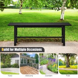 Gymax 2 Person Outdoor Bench Slatted Outdoor Loveseat Waterproof in Black - thumbnail 7