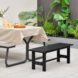 Gymax 2 Person Outdoor Bench Slatted Outdoor Loveseat Waterproof in Black - thumbnail 5