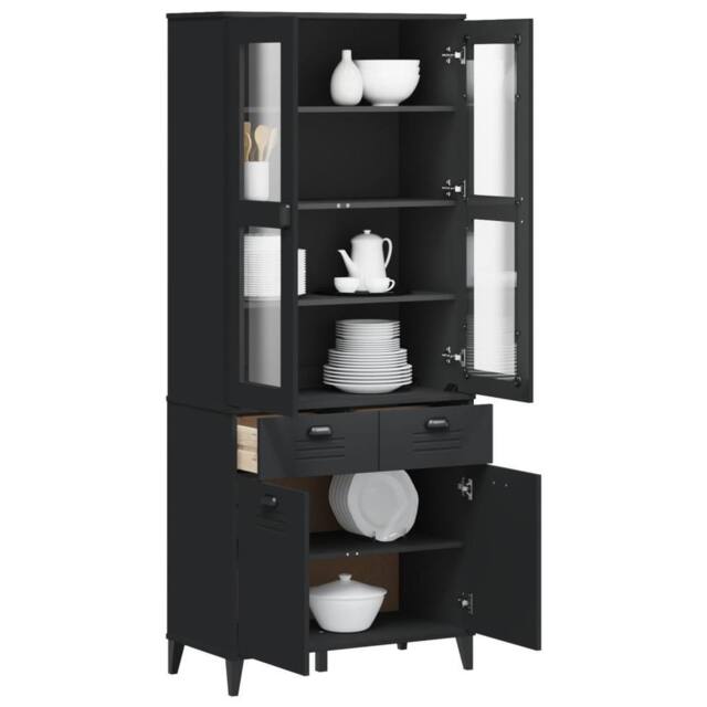Berkfield Home Highboard VIKEN Black 80x40x190 cm Solid Wood Pine - Size: 80 x 40 x 190 cm - image 1