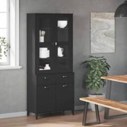 Berkfield Home Highboard VIKEN Black 80x40x190 cm Solid Wood Pine - Size: 80 x 40 x 190 cm - thumbnail 3
