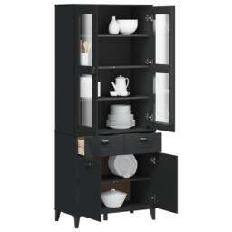 Berkfield Home Highboard VIKEN Black 80x40x190 cm Solid Wood Pine - Size: 80 x 40 x 190 cm - thumbnail 1