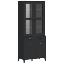 Berkfield Home Highboard VIKEN Black 80x40x190 cm Solid Wood Pine - Size: 80 x 40 x 190 cm - thumbnail 2
