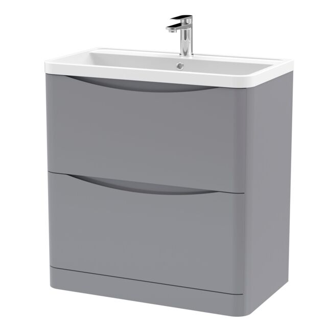 Balterley Floor Standing 2 Drawer Bathroom Vanity Unit & Basin, Grey, 755mm in Grey - image 1