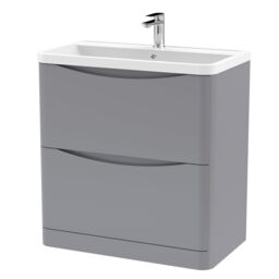 Balterley Floor Standing 2 Drawer Bathroom Vanity Unit & Basin, Grey, 755mm in Grey - thumbnail 1