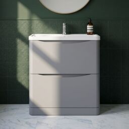Balterley Floor Standing 2 Drawer Bathroom Vanity Unit & Basin, Grey, 755mm in Grey - thumbnail 9