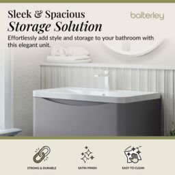 Balterley Floor Standing 2 Drawer Bathroom Vanity Unit & Basin, Grey, 755mm in Grey - thumbnail 3