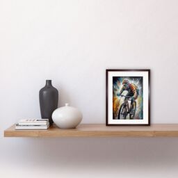 "Artery8 Wall Art Print Bike Rider Racing Paint Splat Sport Bicycle Race Artwork Framed 9X7 Inch in Brown - Size: W7"" x H9""" - thumbnail 2
