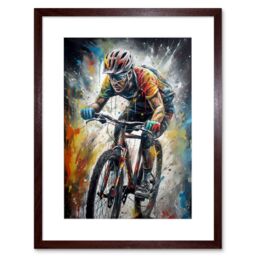 "Artery8 Wall Art Print Bike Rider Racing Paint Splat Sport Bicycle Race Artwork Framed 9X7 Inch in Brown - Size: W7"" x H9""" - thumbnail 1