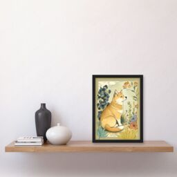 Artery8 Shiba Inu Dog in Flower Field Modern Pastel Watercolour Illustration Artwork Framed Wall Art Print A4 in Black - thumbnail 2