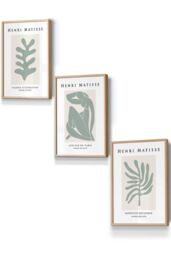 ARTZE Matisse Floral & Nude in Green & Beige Framed Wall Art - Small in Light Oak - Size: W33 cm x H45 cm x D20mm - thumbnail 1