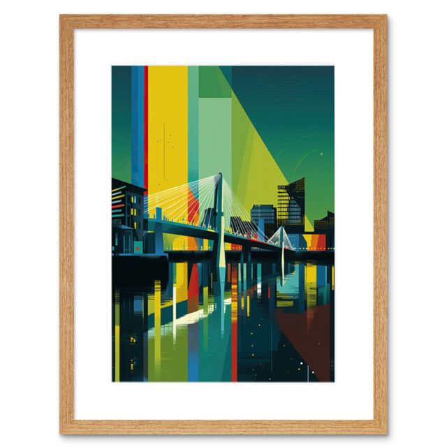 "Artery8 Wall Art Print Glasgow Bells Bridge Modern Geometric Cityscape Artwork Framed 9X7 Inch in Beige - Size: W7"" x H9""" - image 1