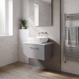 Balterley Level 600mm Wall Hung 1 Drawer Unit with Laminate Worktop - Satin Grey - thumbnail 4