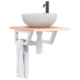 Berkfield Home Elegant Basin Shelf Wall Mounted Steel & Solid Wood Oak in Brown - thumbnail 2