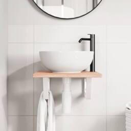 Berkfield Home Elegant Basin Shelf Wall Mounted Steel & Solid Wood Oak in Brown