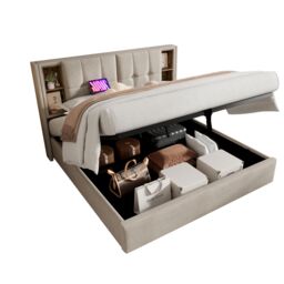 Matteo Super King Bed Frame with Large Storage Space in Cream - thumbnail 8