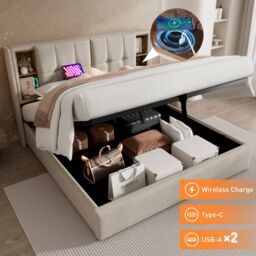 Matteo Super King Bed Frame with Large Storage Space in Cream - thumbnail 3