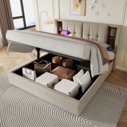 Matteo Super King Bed Frame with Large Storage Space in Cream - thumbnail 9
