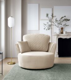 Abakus Direct Chicago Spill-Proof Velvet Swivel Chair in Cream - thumbnail 1