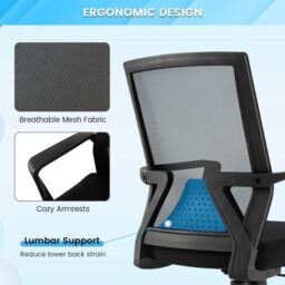 Costway Home Office Chair Ergonomic Desk Chair with Lumbar Support in Black - thumbnail 6