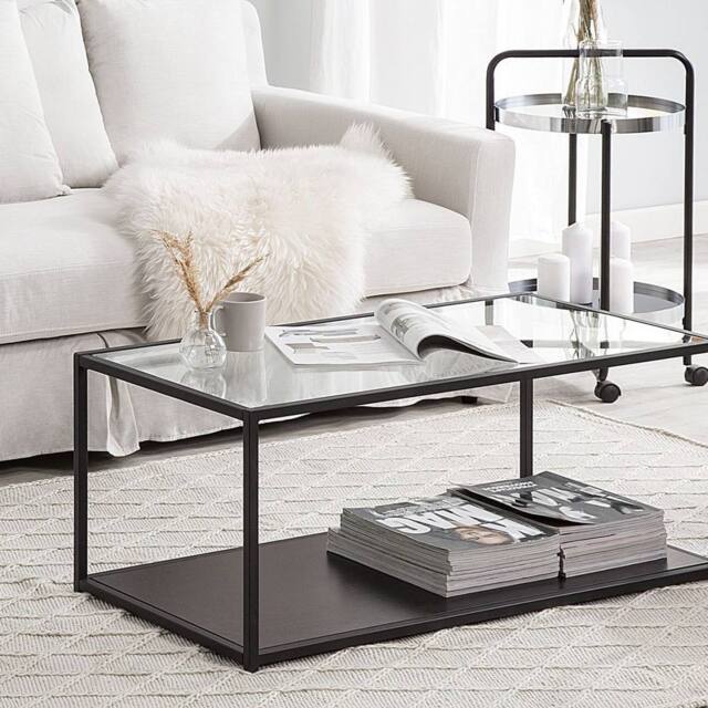 Wyld and Coco Modernist Coffee Table Tempered Glass Top Black Metal Frame 100 x 54 - image 1