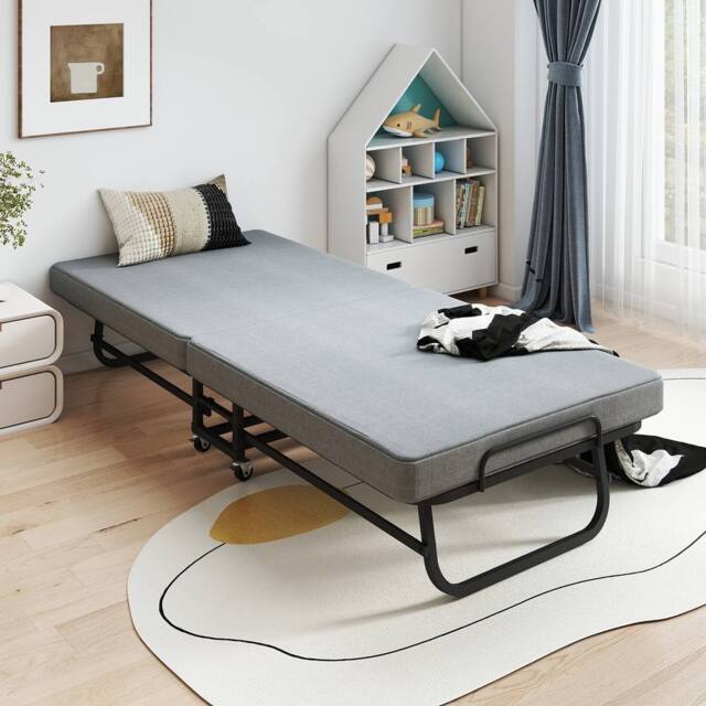 Rolipo Portable Folding Guest Bed with Memory Foam Mattress 79x190cm in Grey - Size: Double - image 1