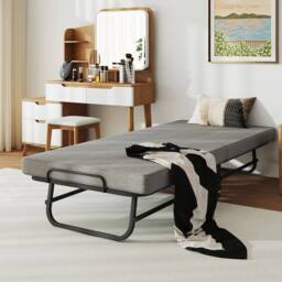 Rolipo Portable Folding Guest Bed with Memory Foam Mattress 79x190cm in Grey - Size: Double - thumbnail 2