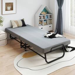 Rolipo Portable Folding Guest Bed with Memory Foam Mattress 79x190cm in Grey - Size: Double
