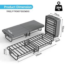 Rolipo Portable Folding Guest Bed with Memory Foam Mattress 79x190cm in Grey - Size: Double - thumbnail 4