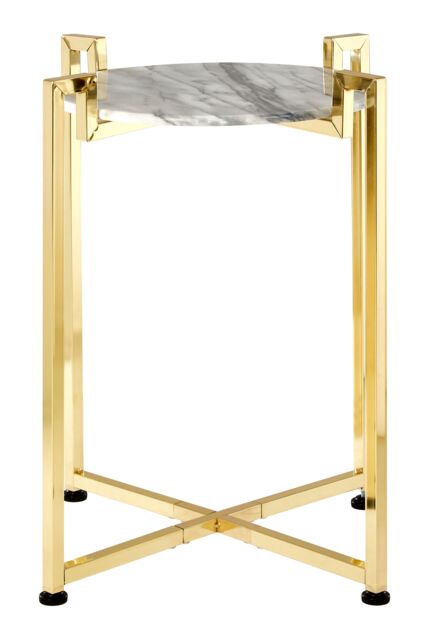 Orsina Versatile White Marble Side Table With Warm Gold Base, Durable Side Table By Couch, Elegant Lounge Table - image 1