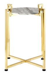 Orsina Versatile White Marble Side Table With Warm Gold Base, Durable Side Table By Couch, Elegant Lounge Table - thumbnail 1