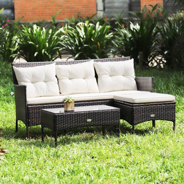 Costway 3PCS Patio Conversation Set Rattan Wicker Furniture Set w/ Cushions in White - image 1