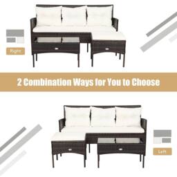 Costway 3PCS Patio Conversation Set Rattan Wicker Furniture Set w/ Cushions in White - thumbnail 8