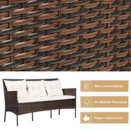 Costway 3PCS Patio Conversation Set Rattan Wicker Furniture Set w/ Cushions in White - thumbnail 4