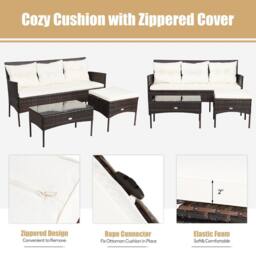 Costway 3PCS Patio Conversation Set Rattan Wicker Furniture Set w/ Cushions in White - thumbnail 5