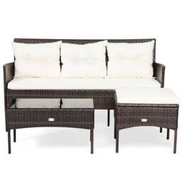 Costway 3PCS Patio Conversation Set Rattan Wicker Furniture Set w/ Cushions in White - thumbnail 6