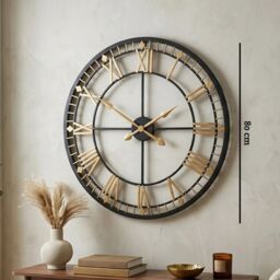 Orsina Durable Black & Gold Metal Wall Clock, Stylish Large Wall For Livingroom, Functional Bedroom Large Clock - thumbnail 2