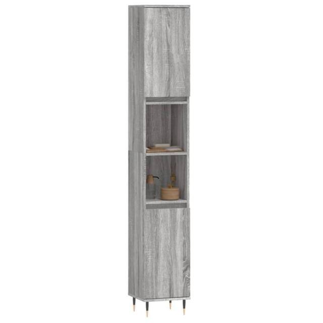 Berkfield Home Durable Bathroom Cabinet Grey Sonoma 30x30x190 cm Engineered Wood - Size: 30 x 30 x 190 cm - image 1