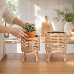 Kelvenix M Rattan Floor Planter Stand with Handle in Natural - thumbnail 4