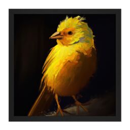 "Artery8 Wall Art Print Yellow Canary on Black Oil Painting Portrait Plump Songbird Square Framed Picture 16X16 Inch - Size: W16"" x H16""" - thumbnail 1