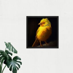 "Artery8 Wall Art Print Yellow Canary on Black Oil Painting Portrait Plump Songbird Square Framed Picture 16X16 Inch - Size: W16"" x H16""" - thumbnail 2