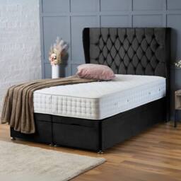 "BSSPOKE Amelia Ottoman Divan Bed Plush Velvet 54"" Headboard & No Mattress in Black - Size: Small Double" - thumbnail 1