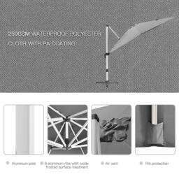 Matteo Cantilever Roma Parasol - 3x3m Square, Grey, Tilt & 360° Rotation in Grey - thumbnail 6