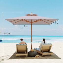 EONLION Beige-Wood Square Patio Umbrella Market in Beige - Size: 100 cm - thumbnail 2