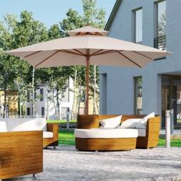 EONLION Beige-Wood Square Patio Umbrella Market in Beige - Size: 100 cm - thumbnail 1