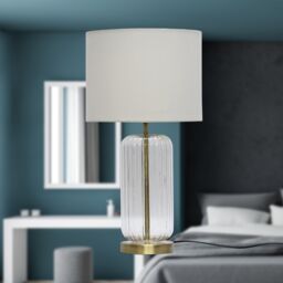 First Choice Lighting Walpole - Fluted Glass Antique Brass 49cm Table Lamp with Ivory Shade in Bronze - thumbnail 4